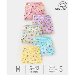 Babyhug Muslin Cotton Dyed Printed Cloth Nappies Extra Small Set of 5 - Multicolour