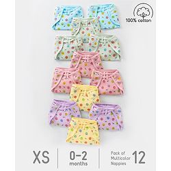 Babyhug Muslin Cotton Dyed Printed Cloth Nappies Extra Small Set of 12 - Multicolour