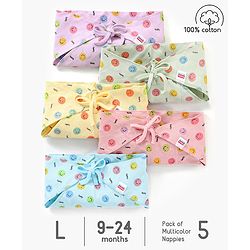 Babyhug Muslin Cloth Nappy Smiley Print Large Set Of 5 - Multicolor