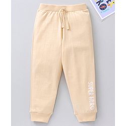 Babyhug Cotton Full Length Lounge Pants Text Print - Cream