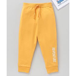 Babyhug Cotton Knit Full Length Joggers Pant Text Print - Yellow