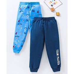 Babyhug Cotton Full Length Lounge Pants Text Print Pack of 2 - Navy Blue