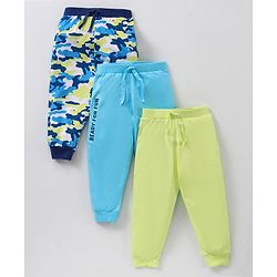 Babyhug Cotton Knit Full Length Solid &   Camouflage Printed Lounge Pants Pack Of 3 - Multicolour