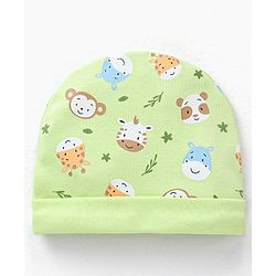 Babyhug 100% Cotton Cap Mittens & Booties Set Cow Giraffe Print - Diameter 10 cm