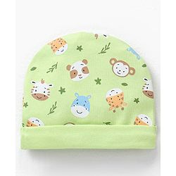 Babyhug 100% Cotton Cap Mittens & Booties Set Cow Giraffe Print - Diameter 10 cm