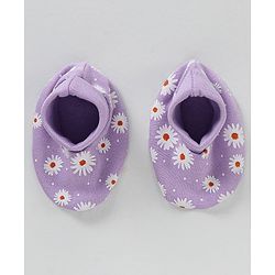 Babyhug 100% Cotton Cap Mittens & Booties Purple - Circumference 35 cm