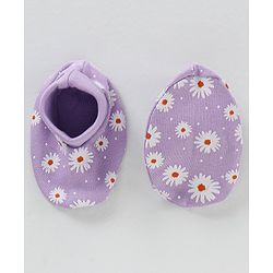 Babyhug 100% Cotton Cap Mittens & Booties Purple - Circumference 35 cm