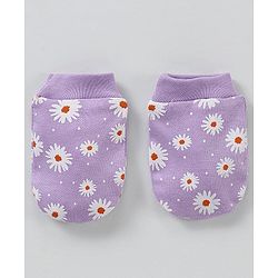 Babyhug 100% Cotton Cap Mittens & Booties Purple - Circumference 35 cm