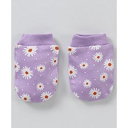 Babyhug 100% Cotton Cap Mittens & Booties Purple - Circumference 35 cm