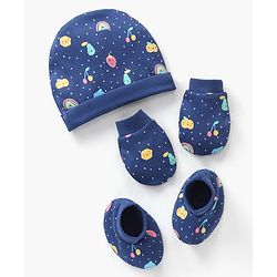 Babyhug 100% Cotton Cap Mittens & Booties Set Fruits Print - Diameter 11 cm