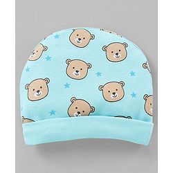 Babyhug 100% Cotton Cap Mittens & Booties Set Teddy Print Blue - Diameter- 11 cm