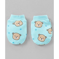 Babyhug 100% Cotton Cap Mittens & Booties Set Teddy Print Blue - Diameter- 11 cm