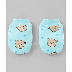 Babyhug 100% Cotton Cap Mittens & Booties Set Teddy Print Blue - Diameter- 11 cm