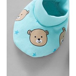 Babyhug 100% Cotton Cap Mittens & Booties Set Teddy Print Blue - Diameter- 11 cm