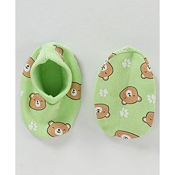 Babyhug 100% Cotton Cap Mittens & Booties Green - Circumference 39 cm