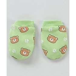 Babyhug 100% Cotton Cap Mittens & Booties Green - Circumference 39 cm