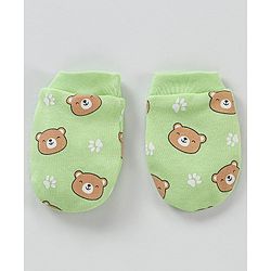 Babyhug 100% Cotton Cap Mittens & Booties Green - Circumference 39 cm