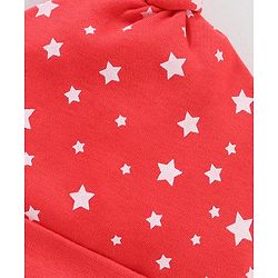 Babyhug 100% Cotton Cap Mittens & Booties Star Print Red - Circumference 38 cm