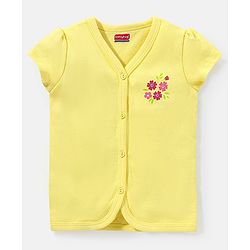 Babyhug 100% Cotton Knit Short Sleeves Vest Floral Print - Yellow