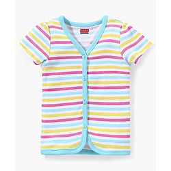 Babyhug 100% Cotton Knit Half Sleeves Striped Vest - White & Blue