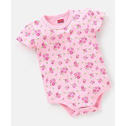 Babyhug 100% Cotton Half Sleeves Onesies Floral Print - Pink