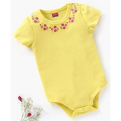 Babyhug 100% Cotton Half Sleeves Onesie Floral Print - Yellow
