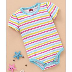Babyhug 100% Cotton Knit Half Sleeves Onesie Striped - Multicolour