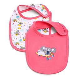 Babyhug Cotton Snap Buttons Closure Bibs Animal Print Pack of 2 - Pink