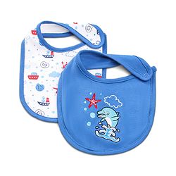 Babyhug Cotton Snap Buttons Closure Bear Print Pack of 2 - Blue & White