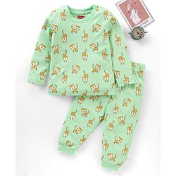 Babyhug Full Sleeves Tiger Printed  Night Suit - Green