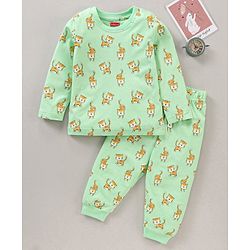 Babyhug Full Sleeves Tiger Printed  Night Suit - Green