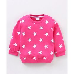 Babyhug Full Sleeves Terry Night Suit Star Print - Pink
