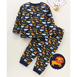 Babyhug Full Sleeves Night Suit Animal Print - Multicolor