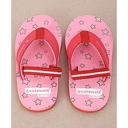 Cute Walk by Babyhug Flip Flops Star Print - Pink