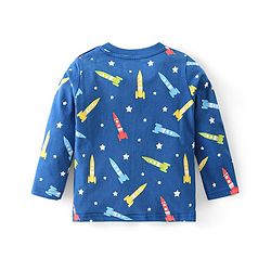Babyhug Full Sleeves Cotton Night Suit Rocket & Stars Print- Navy Blue
