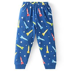 Babyhug Full Sleeves Cotton Night Suit Rocket & Stars Print- Navy Blue