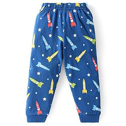 Babyhug Full Sleeves Cotton Night Suit Rocket & Stars Print- Navy Blue