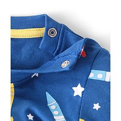 Babyhug Full Sleeves Cotton Night Suit Rocket & Stars Print- Navy Blue
