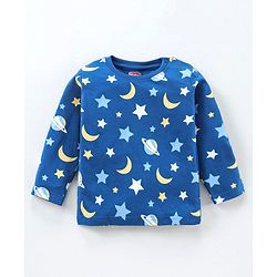 Babyhug Full Sleeves Cotton Night Suit Moon & Stars Print- Navy Blue