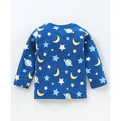 Babyhug Full Sleeves Cotton Night Suit Moon & Stars Print- Navy Blue