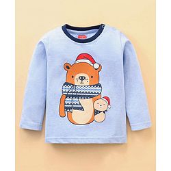Babyhug Cotton Knit Full Sleeves Night Suit With Bear Print - Light Blue