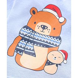 Babyhug Cotton Knit Full Sleeves Night Suit With Bear Print - Light Blue