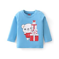 Babyhug Cotton Knit Full Sleeves Bear Printed Night Suit -  Blue