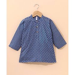 Babyhug Full Sleeves Kurta & Pajama Set Ethnic Print - White Blue