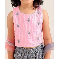 Babyhug Sleeveless Sequecned Embroidered Choli With Lehenga And Dupatta Set - Pink & Grey.