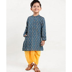 Babyhug Full Sleeves Embroidered Kurta and Dhoti Set - Blue & Yellow