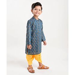 Babyhug Full Sleeves Embroidered Kurta and Dhoti Set - Blue & Yellow