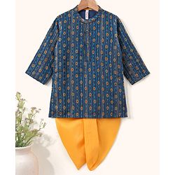 Babyhug Full Sleeves Embroidered Kurta and Dhoti Set - Blue & Yellow