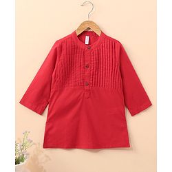 Babyhug Full Sleeves Pintucked Cotton Kurta Solid- Red