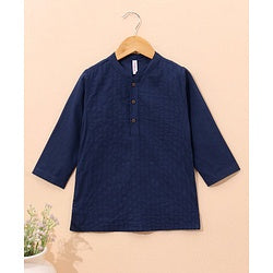 Babyhug Full Sleeves Cotton Pintucked Kurta Solid- Navy Blue